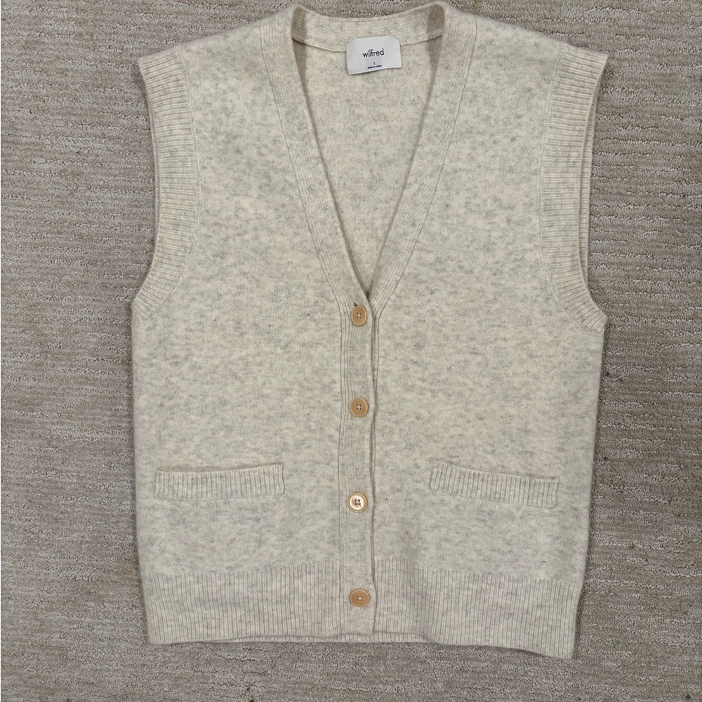 Wilfred Cream Speckled Knit Button-Up Sweater Vest